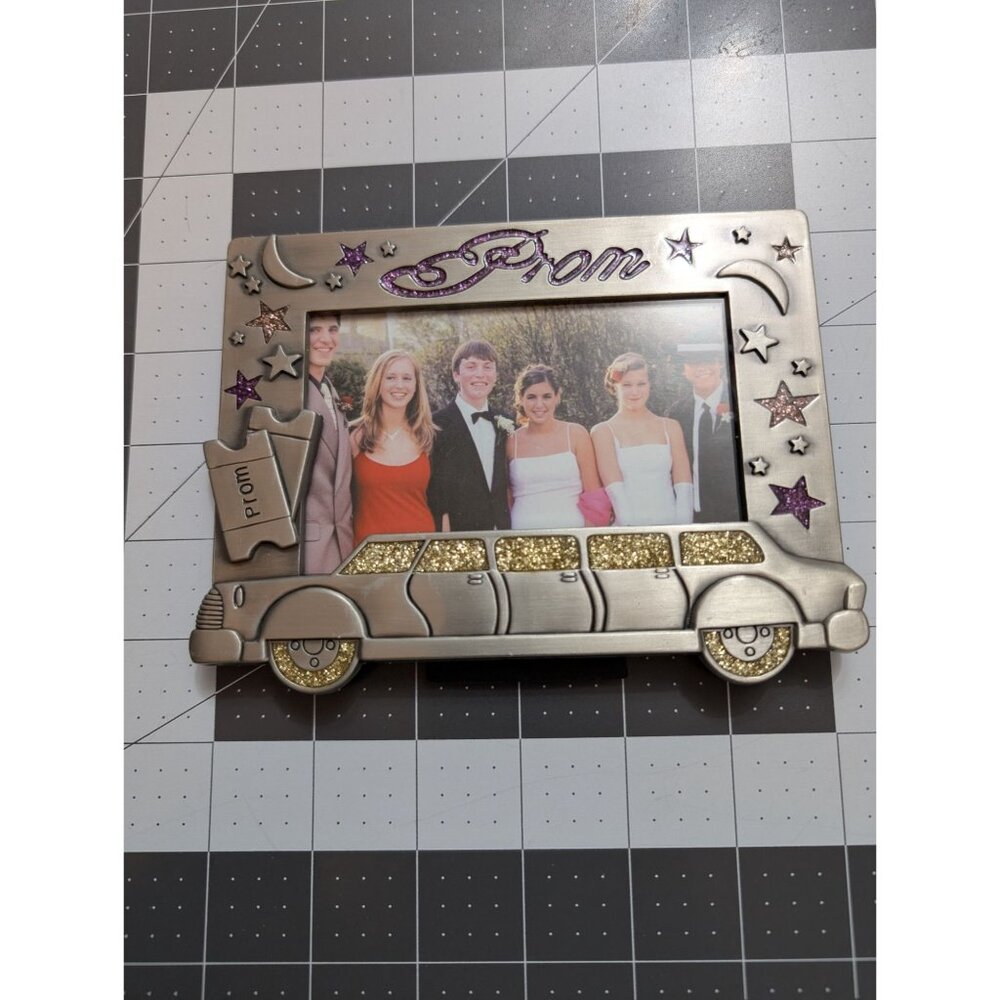 Prom Picture Frame Pewter glitter 4x6 y2k desk surfrace yellow purple